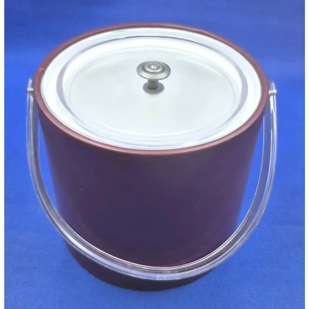 Vintage Georges Briard Brown Leatherette Ice Bucket Lucite Handle & Lid 7x8